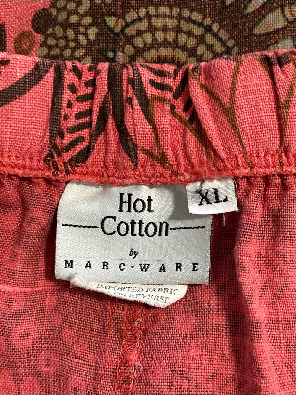 Hot Cotton by Marc Ware Made in USA Vintage Linen Skirt XL Slit BOHO Coral Print - Picture 2 of 7